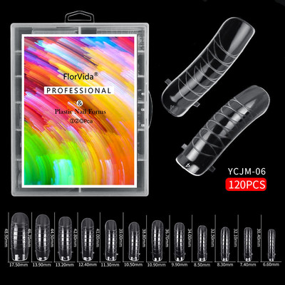 FlorVida 100 buc Kit plastic pentru unghii false Art Dual Form French Tips Poly Gel Extension Mode Acrilic Manichiura Set de accesorii