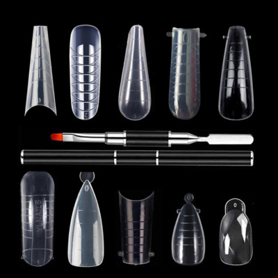 Forme duble Finger Poly UV Gel Quick Building Extension Mold unghii false acrilic Decoration Art Stiletto forme superioare