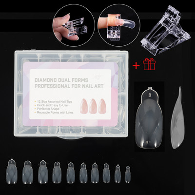 NOU Sicriu Stiletto Forme duble clare Sfaturi false Mucegai cu gel de construcție rapidă Sistem de unghii Forme de extensie pentru unghii acoperire completă Sus