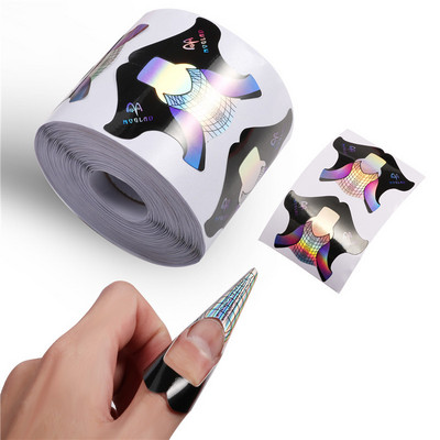 100db Fish Shape Nail Art francia akril UV zselé tippek hosszabbító formák útmutató stencil manikűr eszköz