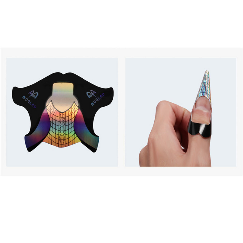 100db Fish Shape Nail Art francia akril UV zselé tippek hosszabbító formák útmutató stencil manikűr eszköz
