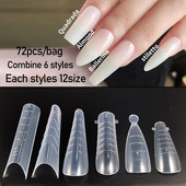 72 buc. Formă dublă pentru unghii, vârfuri pentru unghii false, cu sistem de gel pentru unghii, matriță UV acrilice, pentru extensie pentru arta unghiilor, forme de top.