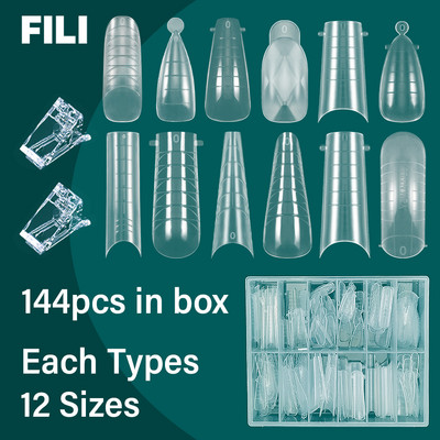 FILI 144/120 buc. Forme duble clare pentru unghii Poli UV Sistem de gel pentru unghii, reutilizabil DIY, matriță de extensie pentru unghii, forma superioară a unghiilor de construcție rapidă