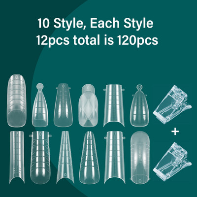 FILI 144/120 buc. Forme duble clare pentru unghii Poli UV Sistem de gel pentru unghii, reutilizabil DIY, matriță de extensie pentru unghii, forma superioară a unghiilor de construcție rapidă