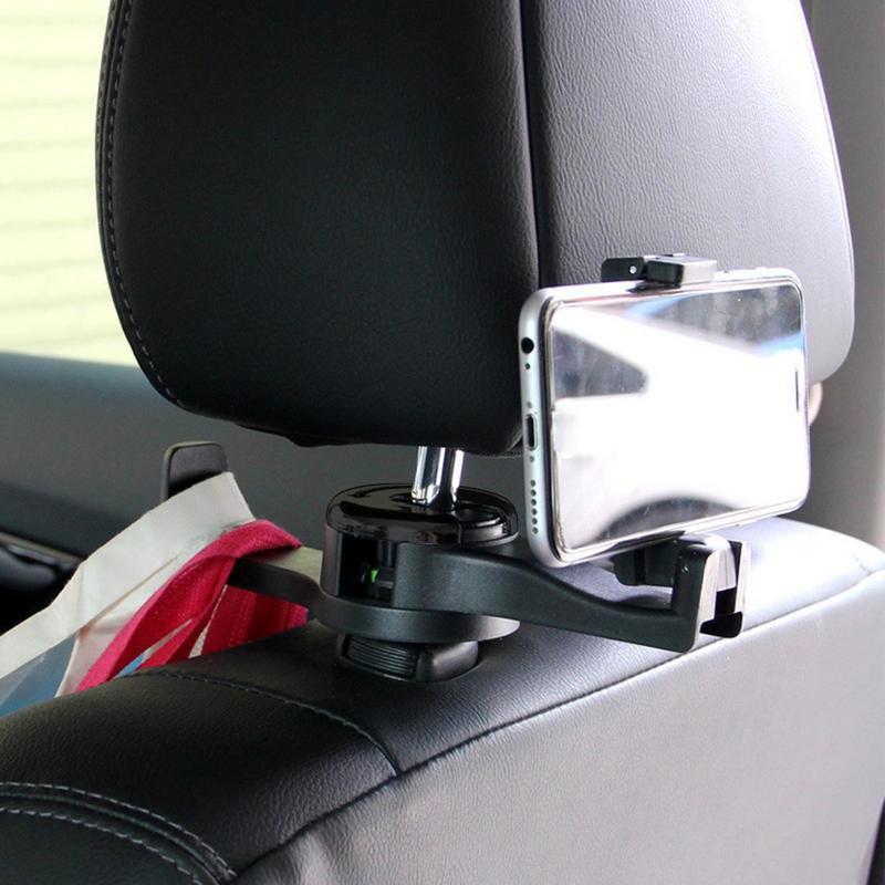 Gadget pentru mașină 2 în 1, umeraș pentru scaunul din spate al mașinii, organizator cârlig pentru tetieră mașină, cu suport pentru telefon pentru geantă de mână mașină 2 accesorii de interior