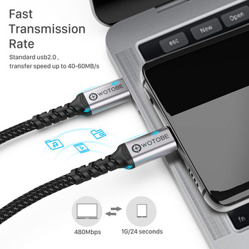 USB C към USB C кабел 3 м 100 W, WOTOBE дълъг 10 фута USB Type-C 5A E Mark Бързо зареждане Найлонов плетен кабел Съвместим MacBook Pro iPad