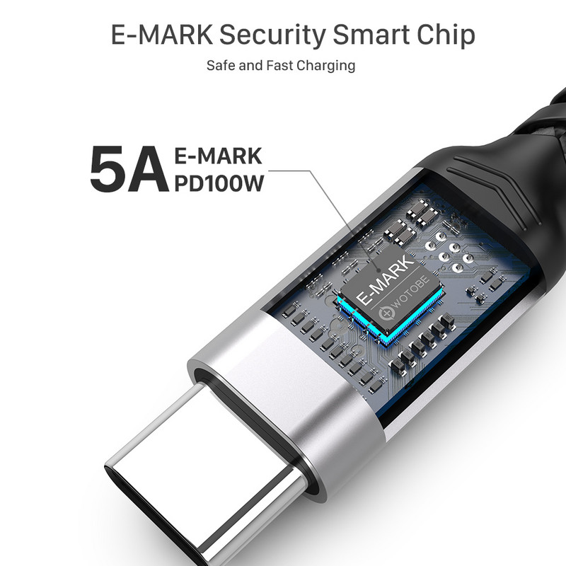 Cablu USB C la USB C 3m 100W, WOTOBE Lung 10ft USB Type-C 5A E Mark Încărcare rapidă Cablu împletit din nailon Compatibil MacBook Pro iPad