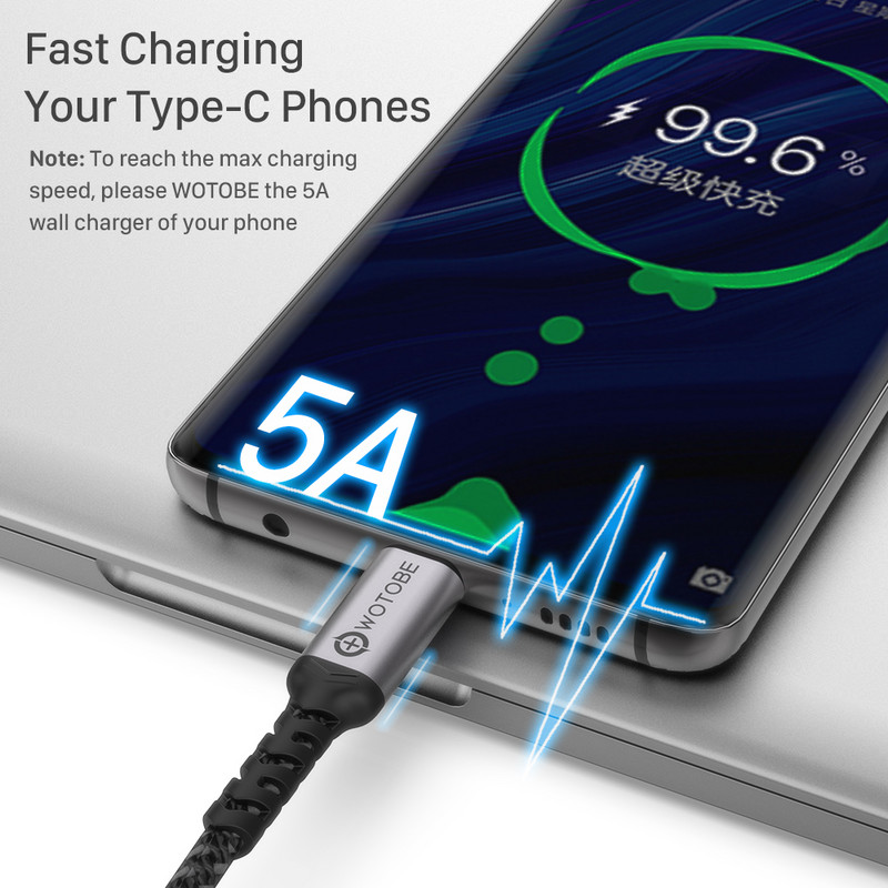 Cablu USB C la USB C 3m 100W, WOTOBE Lung 10ft USB Type-C 5A E Mark Încărcare rapidă Cablu împletit din nailon Compatibil MacBook Pro iPad