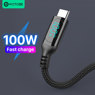 WOTOBE PD100W USB C uz USB C kabelis 5A E-Mark LED digitālais displejs Ātrās uzlādes kabelis C tipa klēpjdatoram iPad Samsung S21/20