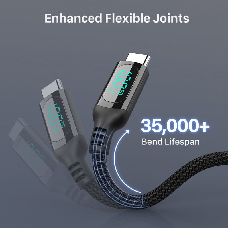 Cablu USB C la USB C WOTOBE PD100W 5A E-Mark LED Afișaj digital Cablu de încărcare rapidă pentru laptop tip C iPad Samsung S21/20