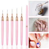 5/8/12/20/25mm Set de perii pentru căptușeală pentru unghii, linii de desen pentru flori, pix pentru pictură, mâner metalic, extensie de gel, accesorii pentru unghii
