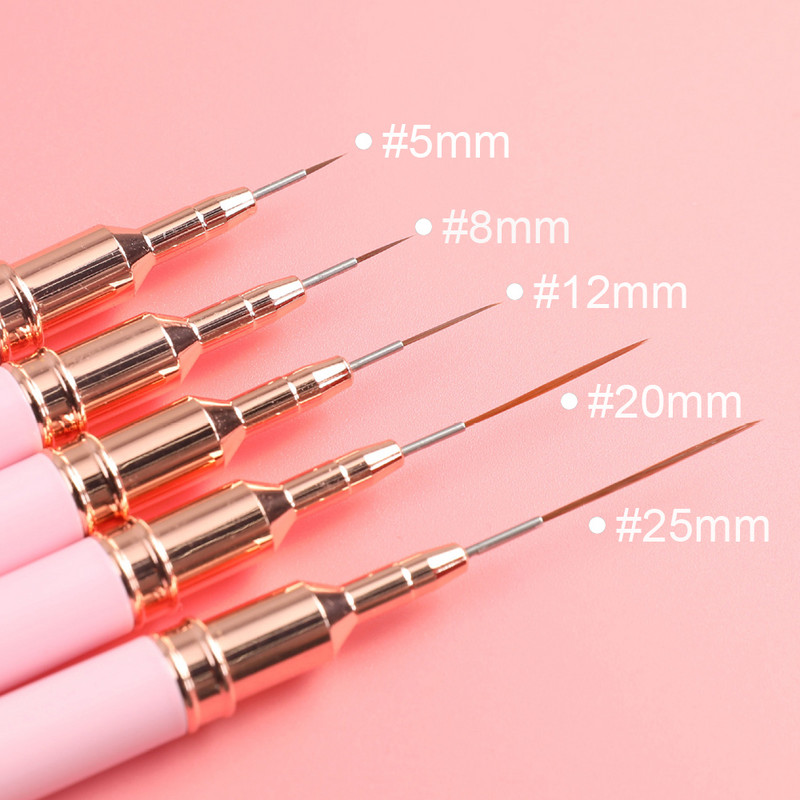 5/8/12/20/25mm Set de perii pentru căptușeală pentru unghii, linii de desen pentru flori, pix pentru pictură, mâner metalic, extensie de gel, accesorii pentru unghii