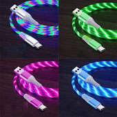 Kábel Flow Luminous USB Type-C, 3A, rýchlonabíjací dátový kábel pre Samsung Xiaomi OPPO Huawei, nabíjačka pre iPhone, micro USB kábel s LED diódou