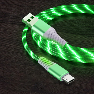 Kábel Flow Luminous USB Type-C, 3A, rýchlonabíjací dátový kábel pre Samsung Xiaomi OPPO Huawei, nabíjačka pre iPhone, micro USB kábel s LED diódou