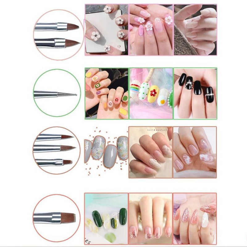 Moda de lungă durată Poly Builder Gel Nail Art Perii pentru unghii cu gel de modă Perii subțiri de căptușeală Perii pentru unghii pentru pictură 3D