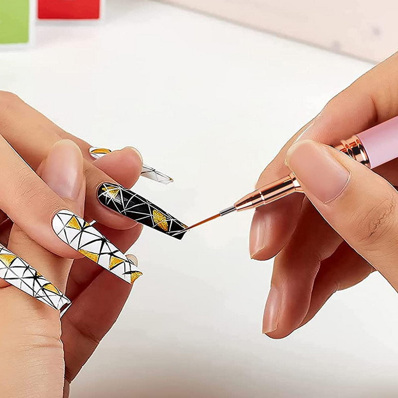 5/8/12/20/25mm nail art liner perie manichiură gel extensie roz mâner din metal desen flori pictura stilou gel extensie aprovizionare