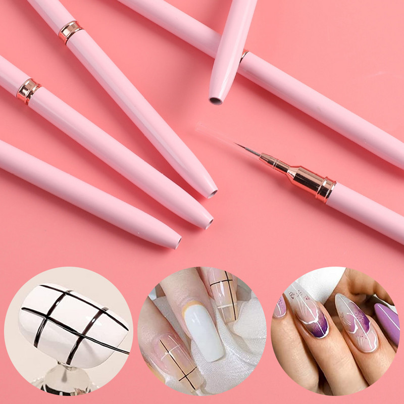 5/8/12/20/25mm nail art liner perie manichiură gel extensie roz mâner din metal desen flori pictura stilou gel extensie aprovizionare