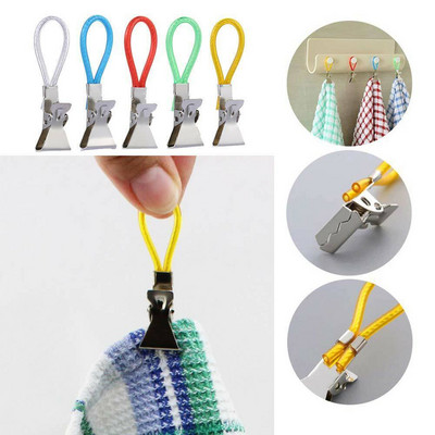 5/10Pcs Towel Hanging Clips Metal Clip On Hooks Loops Hand Towel Hangers Hanging Clothes Pegs Kitchen Bathroom Organizer