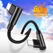 Dupla könyökös USB Type C – USB C kábel PD 60W Quick Charge 4.0 3.0 USB-C gyorstöltő kábel Macbook Pro Samsung Xiaomi 2/3m-hez
