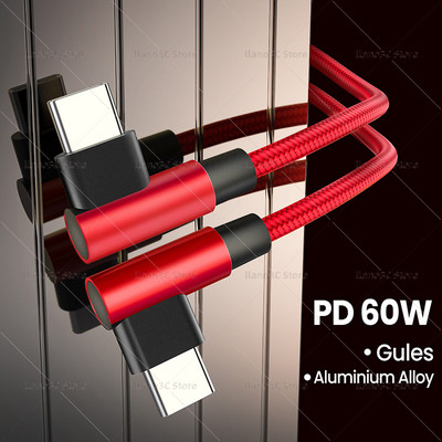 Dupla könyökös USB Type C – USB C kábel PD 60W Quick Charge 4.0 3.0 USB-C gyorstöltő kábel Macbook Pro Samsung Xiaomi 2/3m-hez