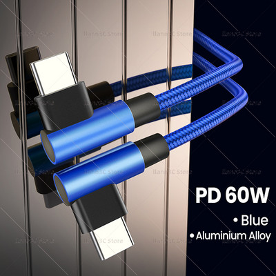 Dupla könyökös USB Type C – USB C kábel PD 60W Quick Charge 4.0 3.0 USB-C gyorstöltő kábel Macbook Pro Samsung Xiaomi 2/3m-hez
