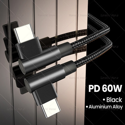 Dupla könyökös USB Type C – USB C kábel PD 60W Quick Charge 4.0 3.0 USB-C gyorstöltő kábel Macbook Pro Samsung Xiaomi 2/3m-hez