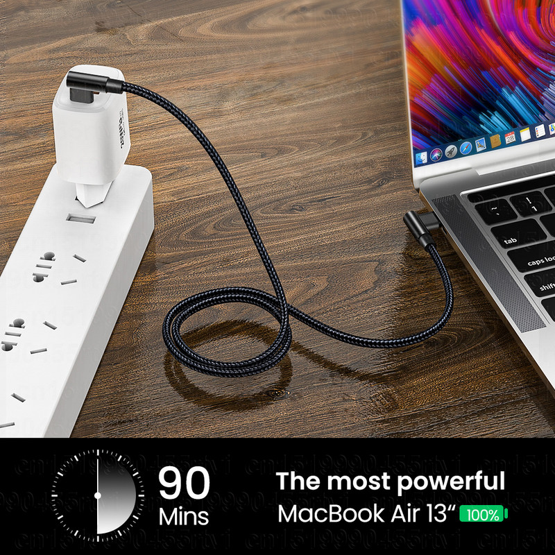 Dupla könyökös USB Type C – USB C kábel PD 60W Quick Charge 4.0 3.0 USB-C gyorstöltő kábel Macbook Pro Samsung Xiaomi 2/3m-hez