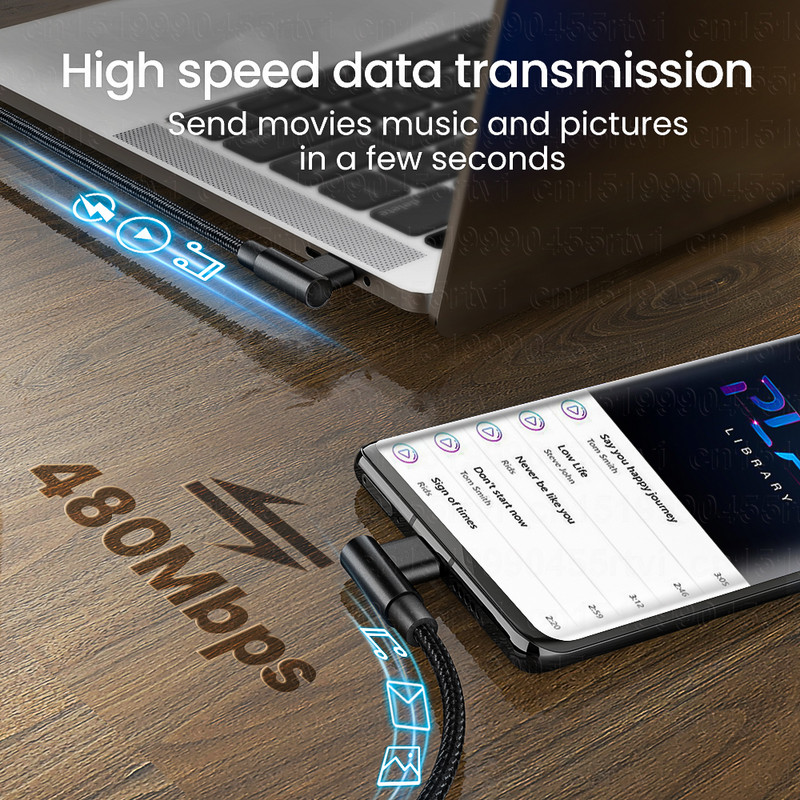 Dupla könyökös USB Type C – USB C kábel PD 60W Quick Charge 4.0 3.0 USB-C gyorstöltő kábel Macbook Pro Samsung Xiaomi 2/3m-hez