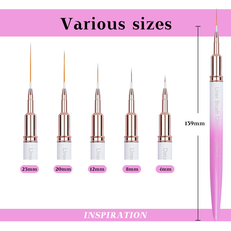 Βούρτσες EVAL Nail Art Liner Brushes Μαύρες ρίγες βούρτσες νυχιών Εξαιρετικά λεπτό πινέλο μακράς γραμμής για νύχια Πινέλο βερνίκι νυχιών με τζελ