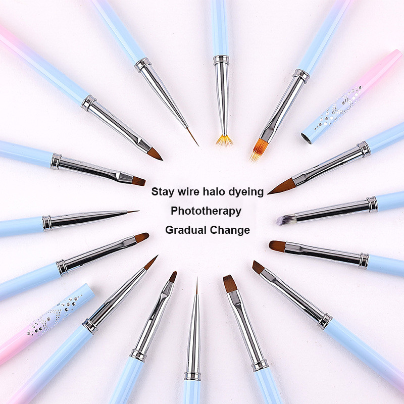 Pink Nail Enhancement Brush Wire Halo Light Therapy Nail Enhancement Tool Brush 15 Oblique Halo Dye Pen 11mm