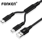 FONKEN 2 az 1-ben mikro USB kábel C típusú kábelek Gyorstöltő kábel Tablet telefon töltőkábel 2 az 1-ben nylon fonott Android vezetékek
