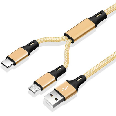 FONKEN 2 az 1-ben mikro USB kábel C típusú kábelek Gyorstöltő kábel Tablet telefon töltőkábel 2 az 1-ben nylon fonott Android vezetékek