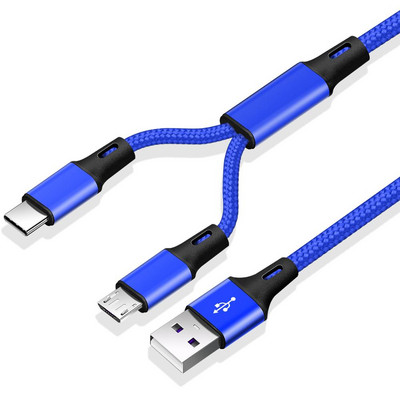FONKEN 2 az 1-ben mikro USB kábel C típusú kábelek Gyorstöltő kábel Tablet telefon töltőkábel 2 az 1-ben nylon fonott Android vezetékek