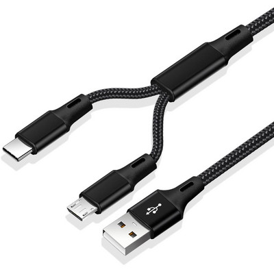 FONKEN 2 az 1-ben mikro USB kábel C típusú kábelek Gyorstöltő kábel Tablet telefon töltőkábel 2 az 1-ben nylon fonott Android vezetékek