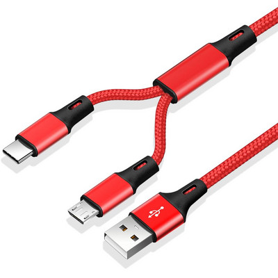 FONKEN 2 az 1-ben mikro USB kábel C típusú kábelek Gyorstöltő kábel Tablet telefon töltőkábel 2 az 1-ben nylon fonott Android vezetékek