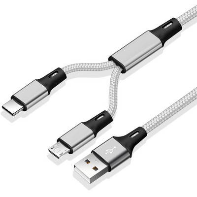 FONKEN 2 az 1-ben mikro USB kábel C típusú kábelek Gyorstöltő kábel Tablet telefon töltőkábel 2 az 1-ben nylon fonott Android vezetékek