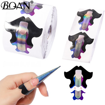 BQAN Black French Nail Form Tips Marbling Nail Extension Art Tools Acrylic Curve False Nails Art DIY Guide Forms Стикер за нокти