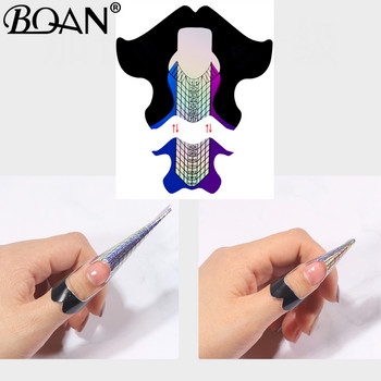 BQAN Μαύρα Συμβουλές Γαλλικής φόρμας νυχιών Marbling Nail Extension Art Tools Acrylic Curve False Nails Art DIY Guide Forms Αυτοκόλλητο νυχιών