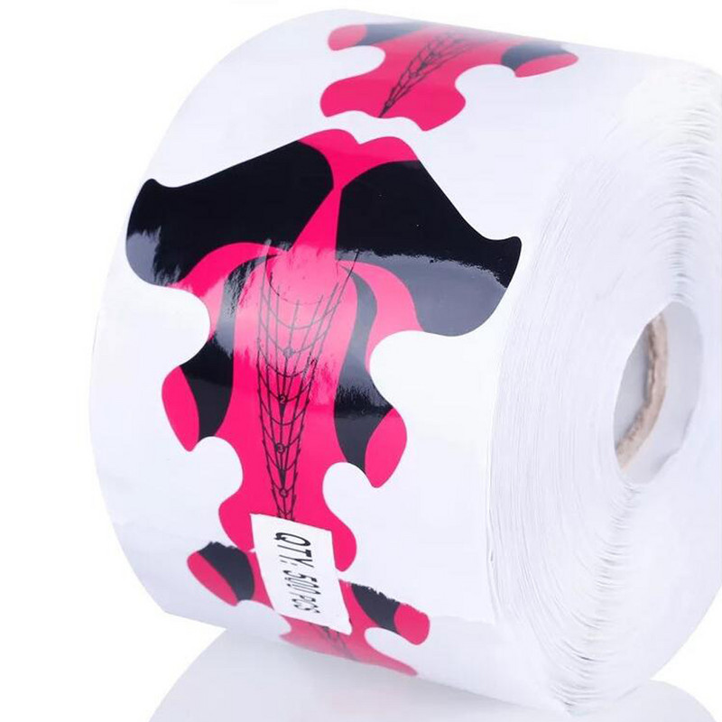 1 tekercs (300/500db) Körömforma Tippek Útmutató Hosszabbító matrica akril UV gélhez Színes körömlakk Curl Form Öntapadó forma