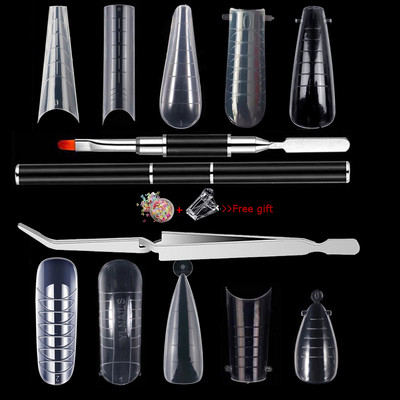 144 buc 12 tipuri Kit forme de unghii din plastic pentru unghii false Art Dual Form Sfaturi frantuzesti Mod extensie gel Set de instrumente pentru manichiura acrilice