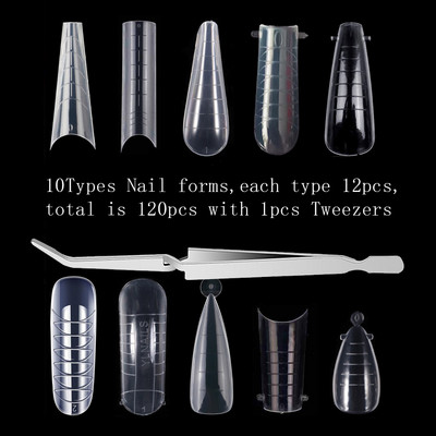 144 buc 12 tipuri Kit forme de unghii din plastic pentru unghii false Art Dual Form Sfaturi frantuzesti Mod extensie gel Set de instrumente pentru manichiura acrilice
