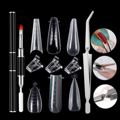 144 buc 12 tipuri Kit forme de unghii din plastic pentru unghii false Art Dual Form Sfaturi frantuzesti Mod extensie gel Set de instrumente pentru manichiura acrilice