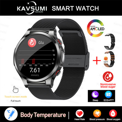 Έξυπνο ρολόι γλυκόζης αίματος 2023 Ανδρικό ΗΚΓ PPG Παρακολούθηση θερμοκρασίας σώματος Έξυπνα ρολόγια IP68 Αδιάβροχο Fitness Tracker