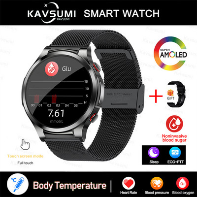 Έξυπνο ρολόι γλυκόζης αίματος 2023 Ανδρικό ΗΚΓ PPG Παρακολούθηση θερμοκρασίας σώματος Έξυπνα ρολόγια IP68 Αδιάβροχο Fitness Tracker