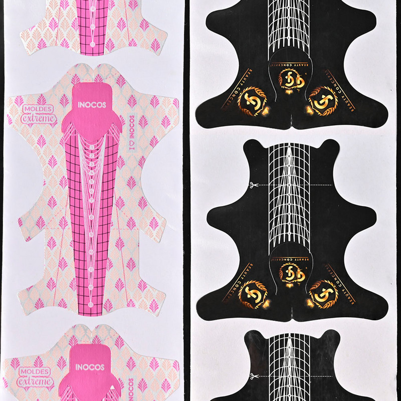 100 buc autocolant pentru ghidul de întărire pentru extensie de unghii/Forme profesionale în formă de U Sfaturi franceze Ghid instrument pentru forma de unghii curba acrilice