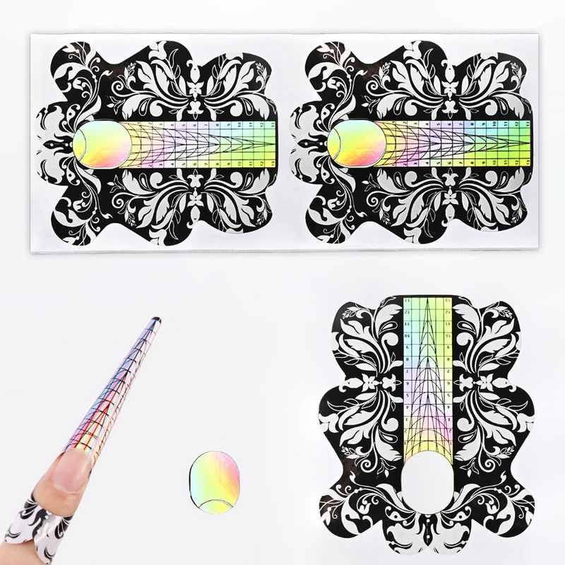 100 buc autocolant pentru ghidul de întărire pentru extensie de unghii/Forme profesionale în formă de U Sfaturi franceze Ghid instrument pentru forma de unghii curba acrilice