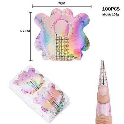 100 buc. Forme de hârtie în formă de romb stiletto pătrate, autoadezive, franceză, autocolant, gel de ghidare, vârfuri acrilice, curbă de extensie