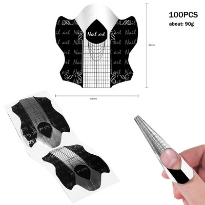 100 buc. Forme de hârtie în formă de romb stiletto pătrate, autoadezive, franceză, autocolant, gel de ghidare, vârfuri acrilice, curbă de extensie