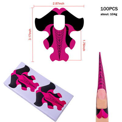 100 buc. Forme de hârtie în formă de romb stiletto pătrate, autoadezive, franceză, autocolant, gel de ghidare, vârfuri acrilice, curbă de extensie