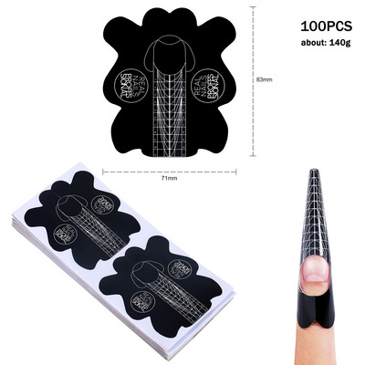 100 buc. Forme de hârtie în formă de romb stiletto pătrate, autoadezive, franceză, autocolant, gel de ghidare, vârfuri acrilice, curbă de extensie